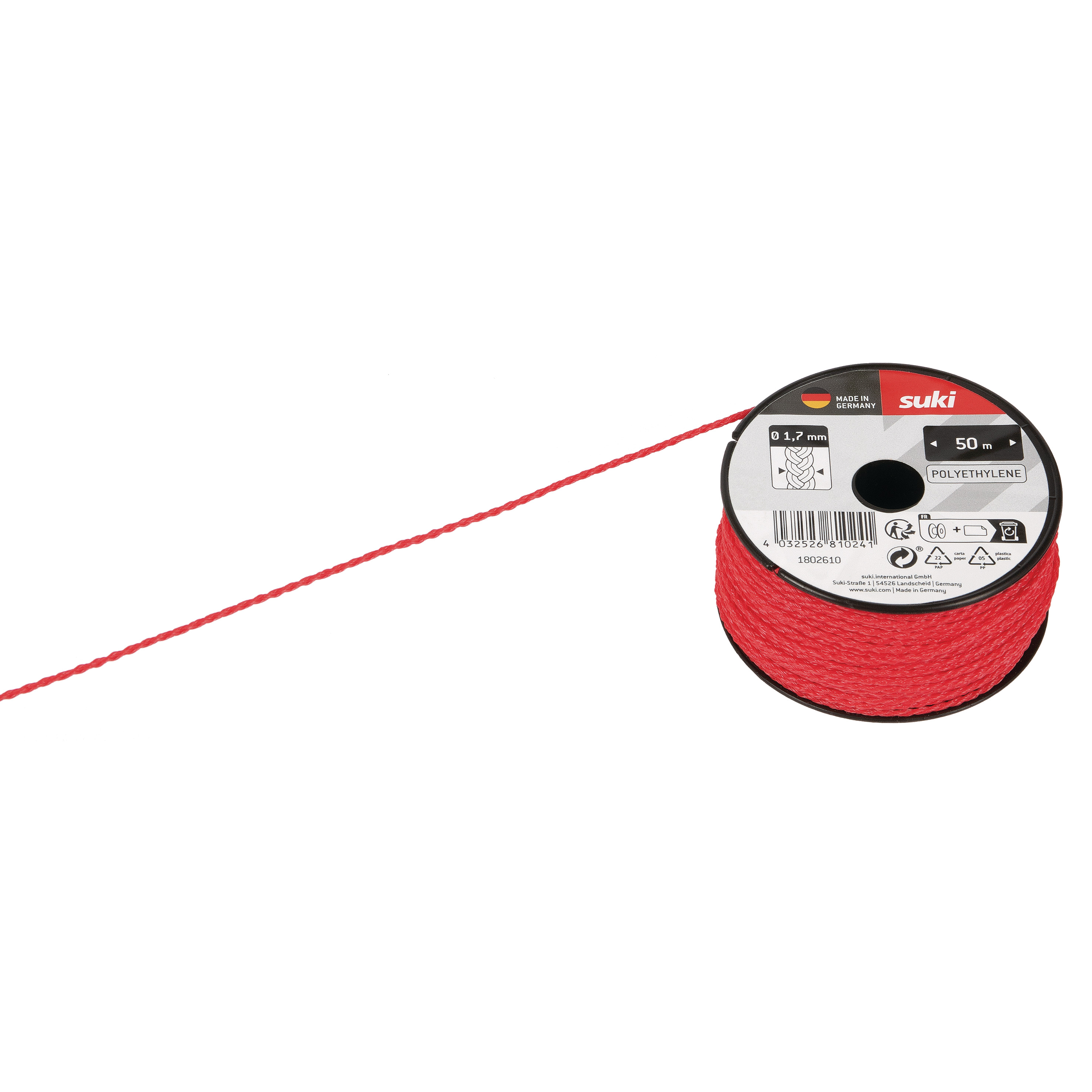 Maurerschnur 1,7mm x  50m, PE, rot - suki