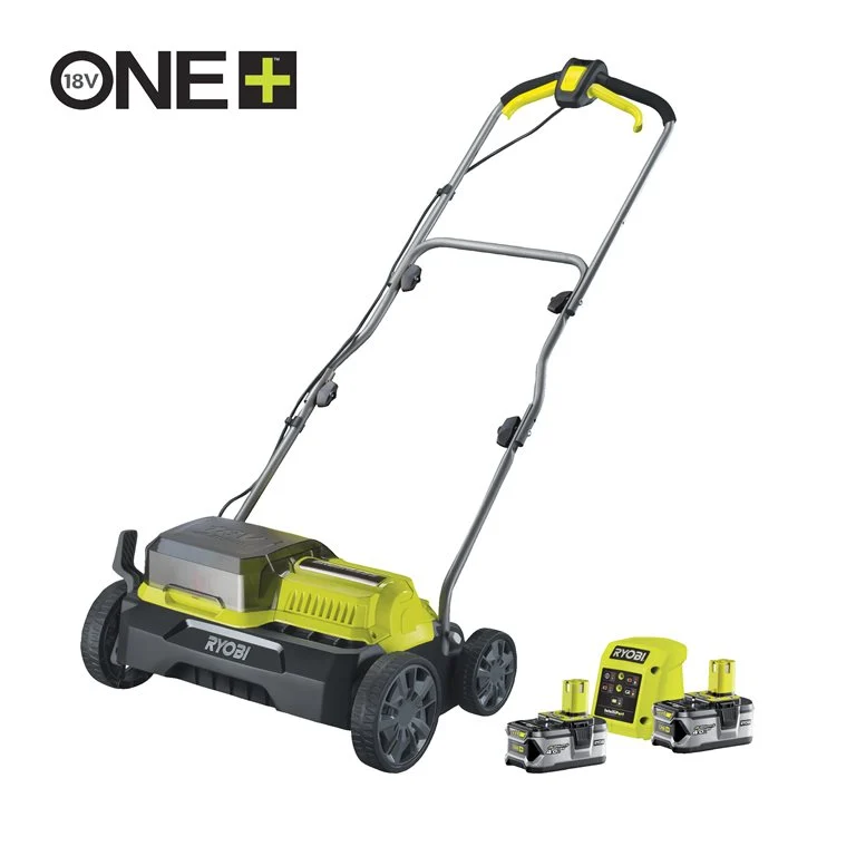 RYOBI 18 V ONE+ Brushless Akku-Vertikutierer, Arbeitsbreite 35 cm, inkl. 2 x 18 V 4,0 Ah Lithium+ Akku und Ladegerät